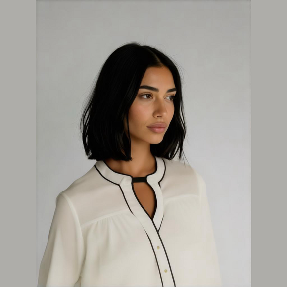 Calvin Klein Tops - Calvin Klein Ivory Blouse with Black Trim